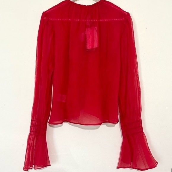 Beaufille Camarina Balloon Sleeve Textured Chiffon Red Blouse NEW WITH TAGS SZ 2 - Picture 9 of 9
